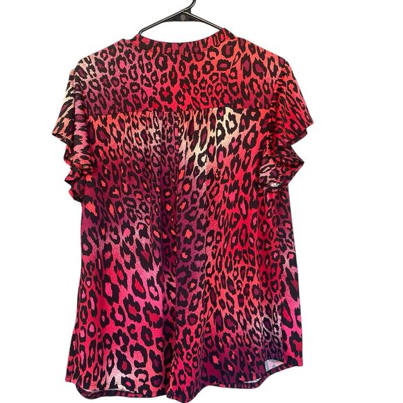 Cocomo Woman Blouse Plus Size 1X Pleated Vneck Short Sleeve Animal Print - Picture 2 of 10